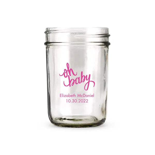 Personalised 8 oz. Glass Mason Jar Favour with Lid Options - Baby Shower | More Occasions