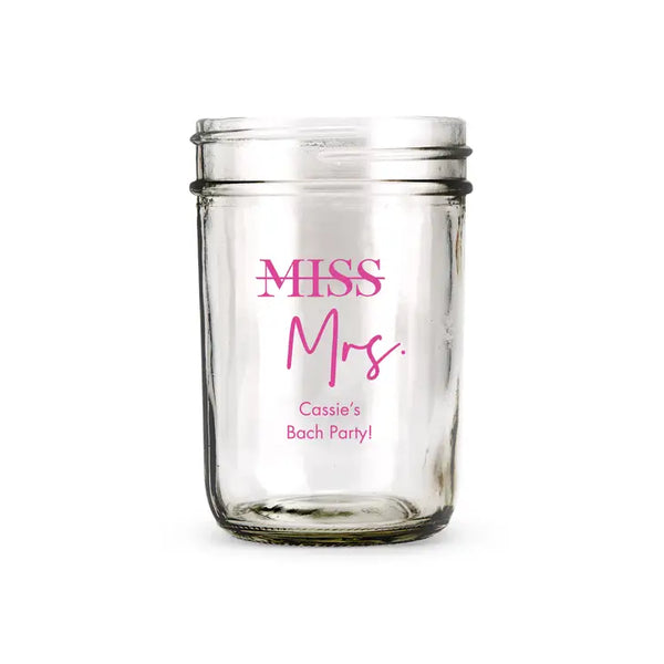 Personalised 8 oz. Glass Mason Jar Wedding Favour with Lid Options - Bachelorette | More Occasions