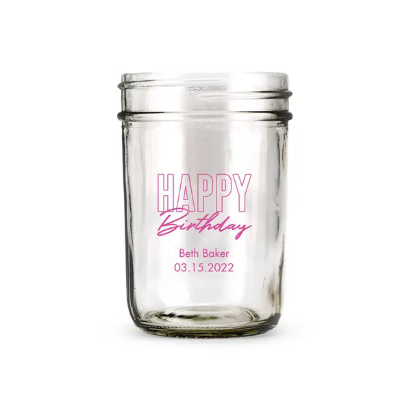 Personalised 8 oz. Glass Mason Jar with Lid Options Favour - Birthday | More Occasions