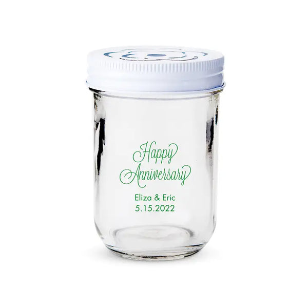 Personalised 8 oz. Glass Mason Jar Favour with Lid Options - Anniversary | More Occasions