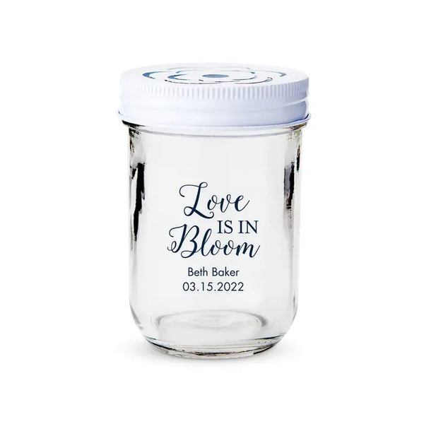 Personalised 8 oz. Glass Mason Jar Wedding Favour with Lid Options - Bridal Shower | More Occasions