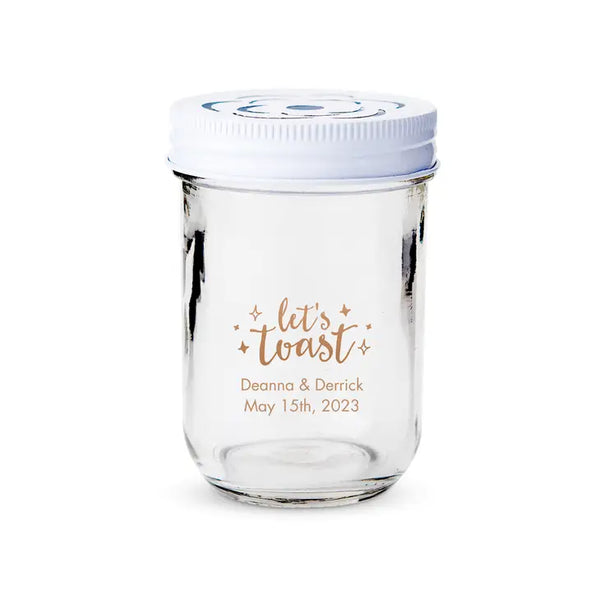 Personalised 8 oz. Glass Mason Jar Favour with Lid Options - More Occasions