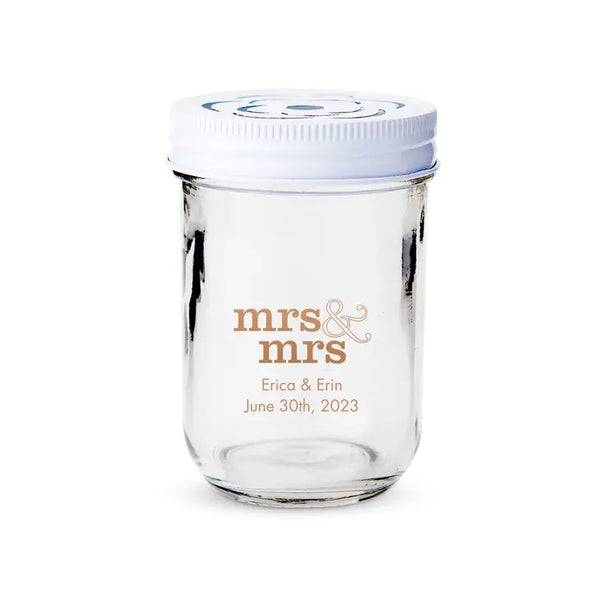 Personalised 8 oz. Glass Mason Jar Wedding Favor with Lid Options - LGBTQ+ | More Designs