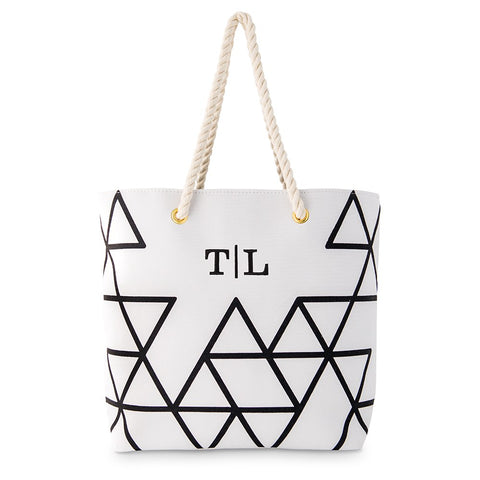 Personalized Extra-Large Geo Cotton Fabric Canvas Tote Bag - Black On White