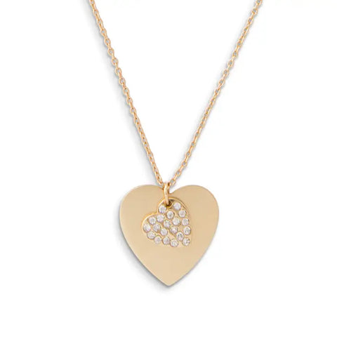 Personalized Gold Engraved Charm Necklace - Crystal Double Swing Heart