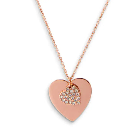 Personalized Rose Gold Engraved Charm Necklace - Crystal Double Swing Heart