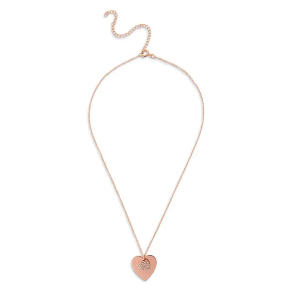 Personalized Rose Gold Engraved Charm Necklace - Crystal Double Swing Heart