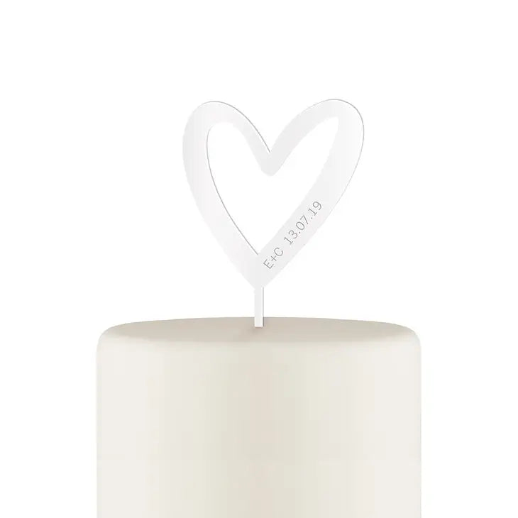 Mod Heart Acrylic Cake Topper - White