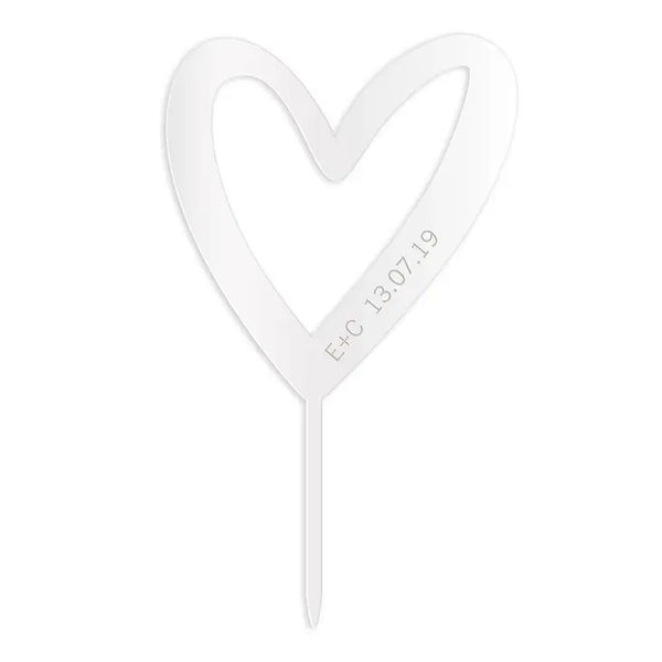 Mod Heart Acrylic Cake Topper - White