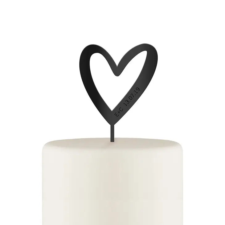 Mod Heart Acrylic Cake Topper - Black