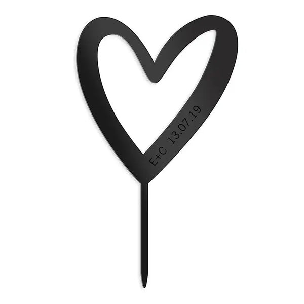 Mod Heart Acrylic Cake Topper - Black