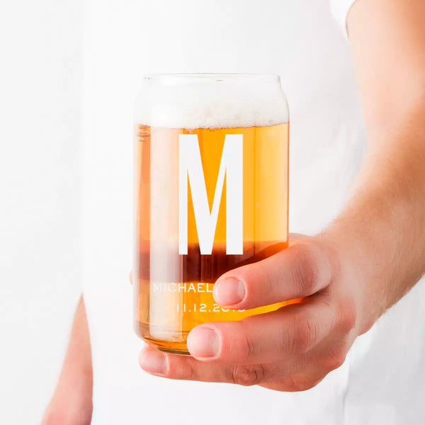 Personalized Can Shaped Drinking Glass - Monogram Print