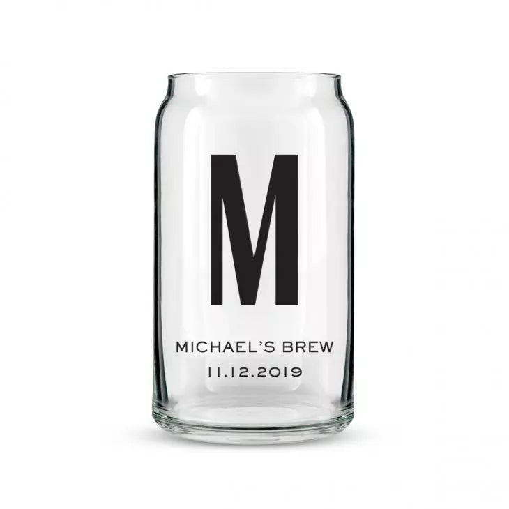 Personalized Can Shaped Drinking Glass - Monogram Print