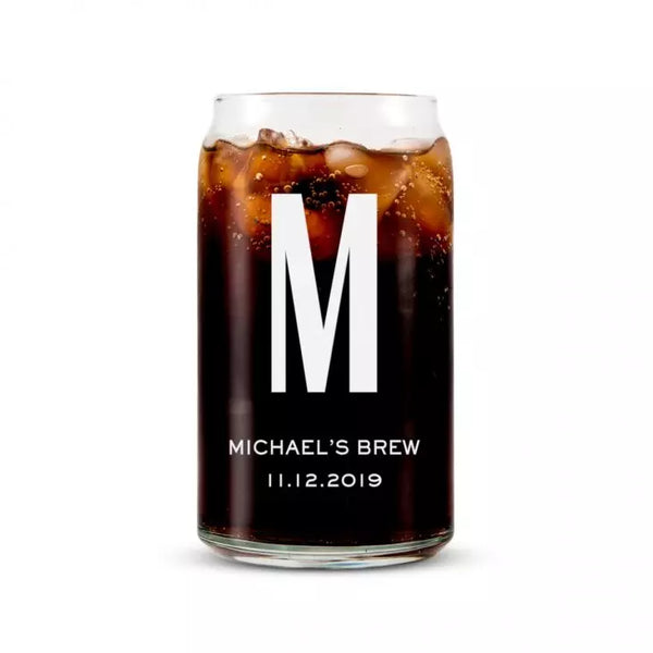 Personalized Can Shaped Drinking Glass - Monogram Print