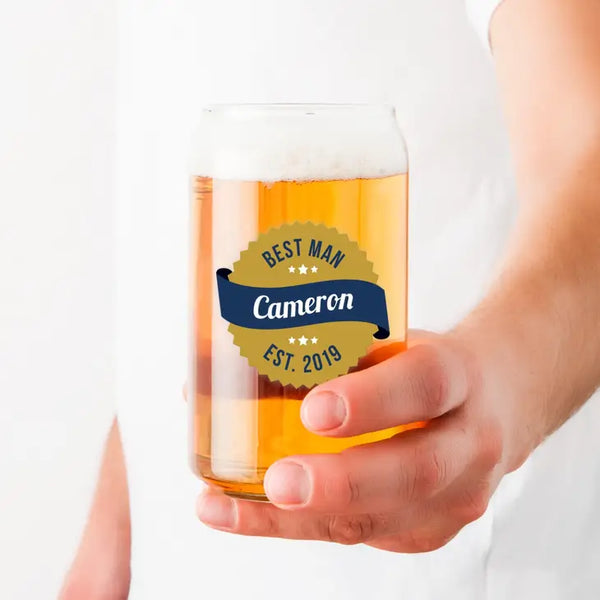 Personalized Can Shaped Drinking Glass - Gold Seal Print