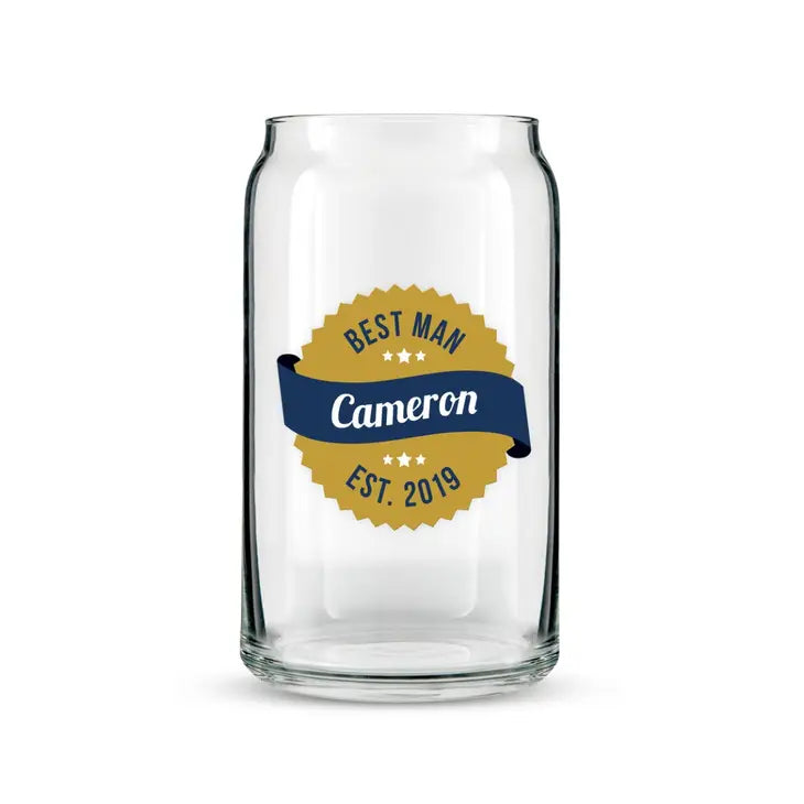 Personalized Can Shaped Drinking Glass - Gold Seal Print