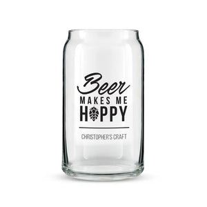 Personalized Can Shaped Drinking Glass - Beer Makes Me Hoppy Print