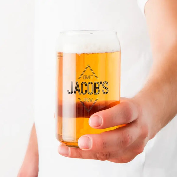 Personalized Can Shaped Drinking Glass - Diamond Emblem Print