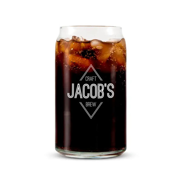 Personalized Can Shaped Drinking Glass - Diamond Emblem Print