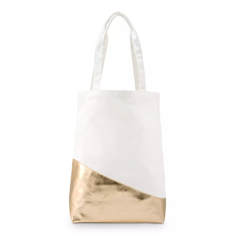 Large Gold & White Cotton Canvas Fabric Tote Bag