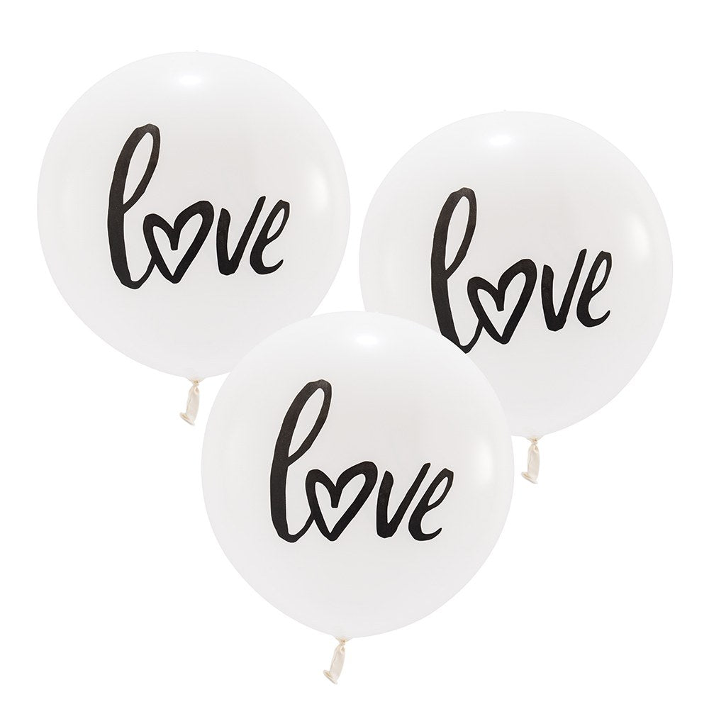 Large 17" White Round Wedding Balloons - Love - Set Of 3