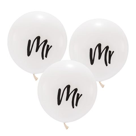 Large 17" White Round Wedding Balloons - Mr - Set Of 3