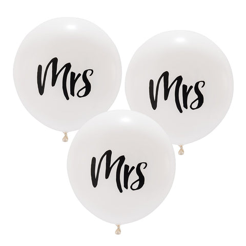 Large 17" White Round Wedding Balloons - Mrs - Set Of 3