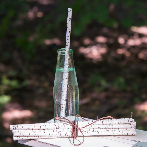 Birch Bark Print Paper Drinking Straw