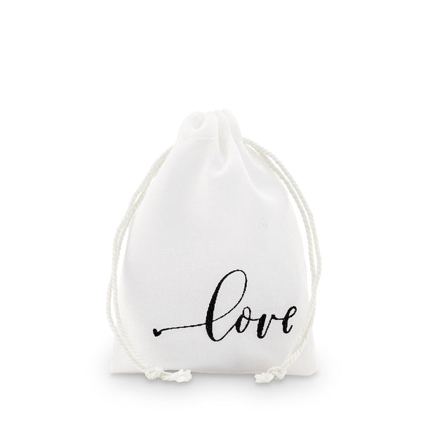 "love" Print Muslin Drawstring Favor Bag - Small (12)