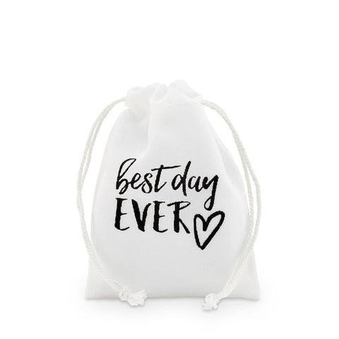 "best Day Ever" Print Muslin Drawstring Favor Bag - Small (12)