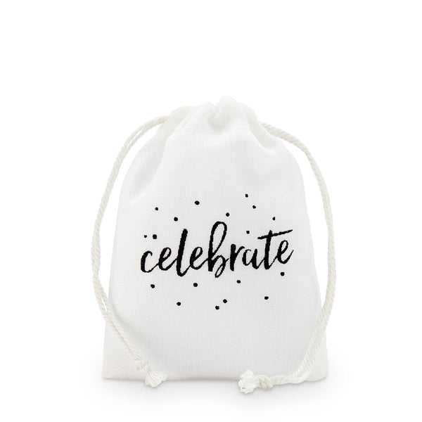 "celebrate" Print Muslin Drawstring Favor Bag - Small