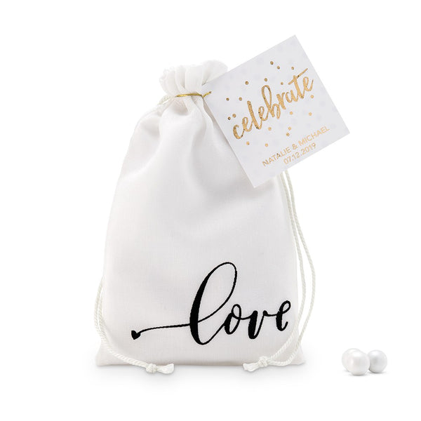 "love" Print Muslin Drawstring Favor Bag - Medium (12)