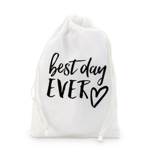 "best Day Ever" Print Muslin Drawstring Favor Bag - Medium (12)