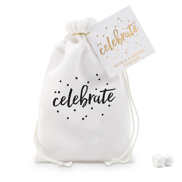 Medium White Muslin Drawstring Favor Bag - Celebrate - Pack of 12