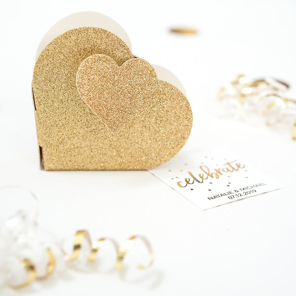 Gold Glitter Heart Favor Box - Set of 10