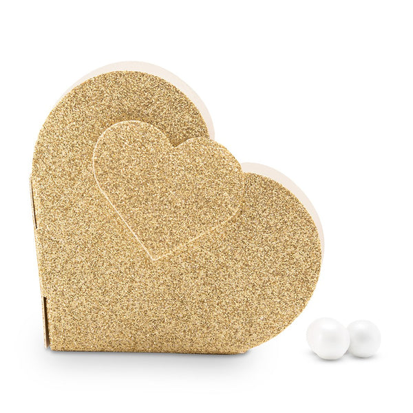 Gold Glitter Heart Favor Box - Set of 10