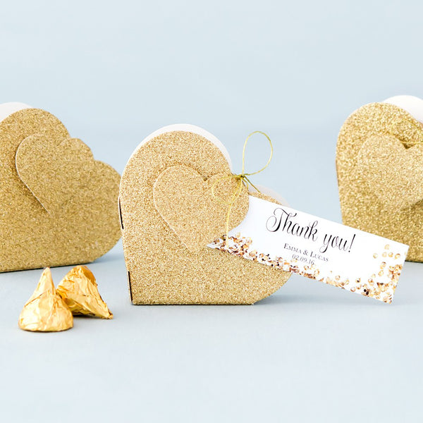 Gold Glitter Heart Favor Box - Set of 10