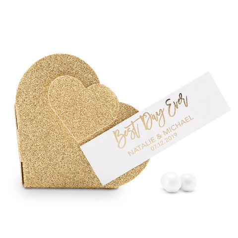 Gold Glitter Heart Favor Box - Set of 10