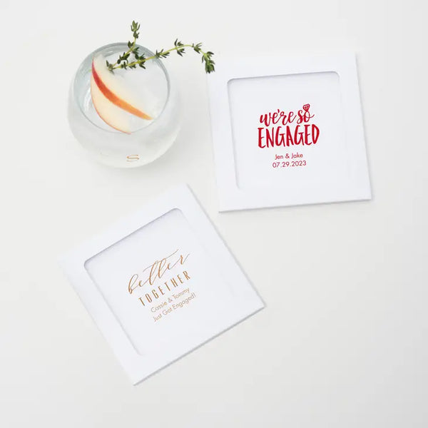 Personalised Glass Drink Coaster Wedding Favour - Engagement Party | More Occasions