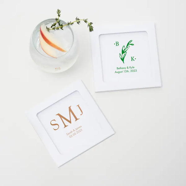 Personalised Glass Drink Coaster Wedding Favour - Monograms | More Designs