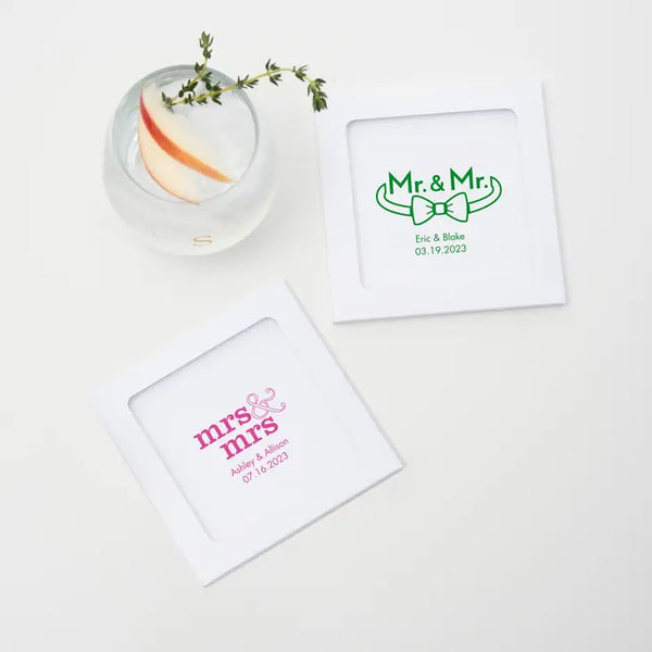 Personalised Glass Drink Coaster Wedding Favor - LGBTQ+ | More Designs