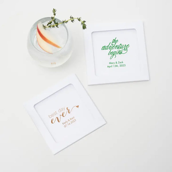 Personalized Glass Drink Coaster Wedding Favour - Trendy Sayings | More Designs