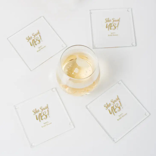 Personalised Glass Drink Coaster Wedding Favour - Bridal Shower | More Occasions