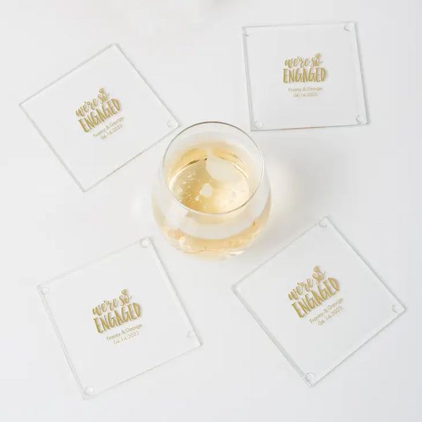 Personalised Glass Drink Coaster Wedding Favour - Engagement Party | More Occasions