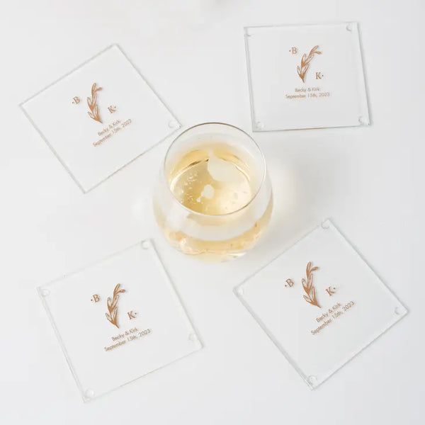 Personalised Glass Drink Coaster Wedding Favour - Monograms | More Designs