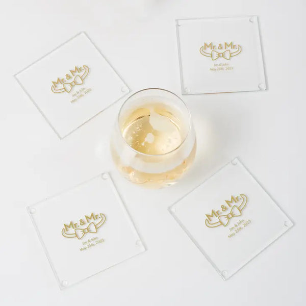 Personalised Glass Drink Coaster Wedding Favor - LGBTQ+ | More Designs