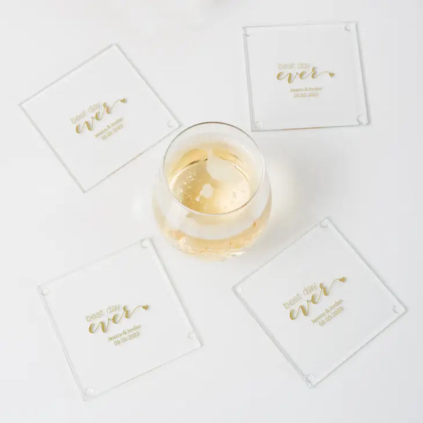 Personalized Glass Drink Coaster Wedding Favour - Trendy Sayings | More Designs