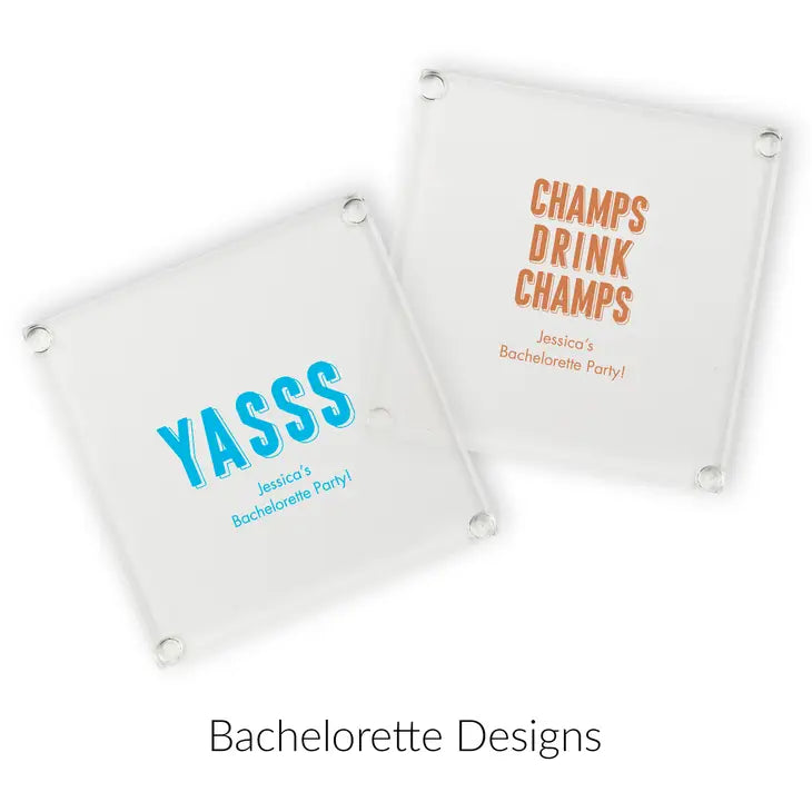 Personalised Glass Drink Coaster Wedding Favour - Bachelorette | More Occasions