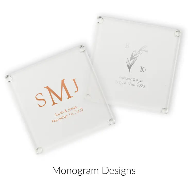 Personalised Glass Drink Coaster Wedding Favour - Monograms | More Designs