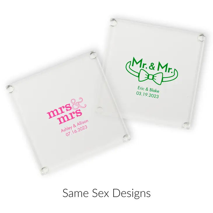 Personalised Glass Drink Coaster Wedding Favor - LGBTQ+ | More Designs